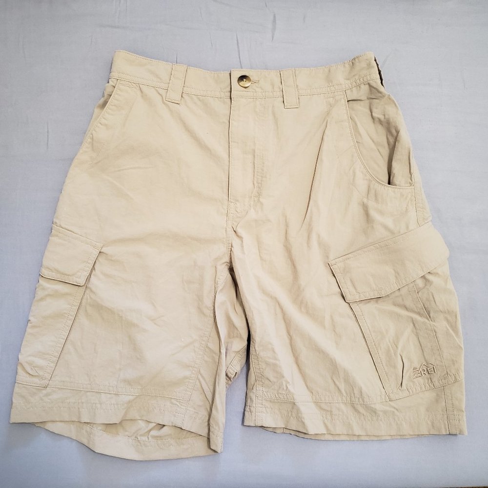 REI Khaki Men's Cargo Hiking Shorts Cinch Waist Lightweight Athletic M